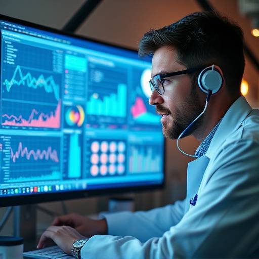A data scientist analyzing a complex data visualization on a large monitor.