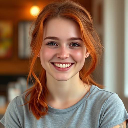 Portrait of Emily Brown, a Web Development Instructor at Zenith Academy, a woman with red hair and a bright smile wearing a t-shirt.